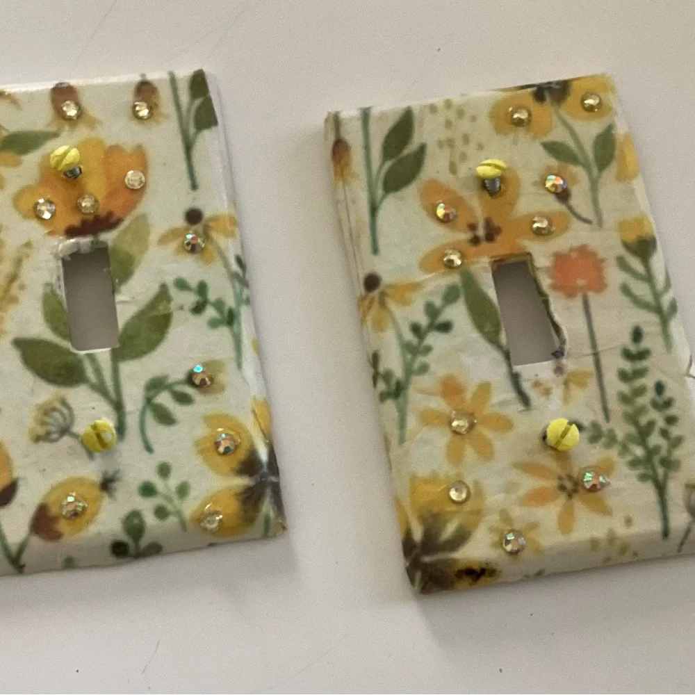 Floral Handcrafted Light Switch Covers - Yellow and Green - Picture 1 of 1